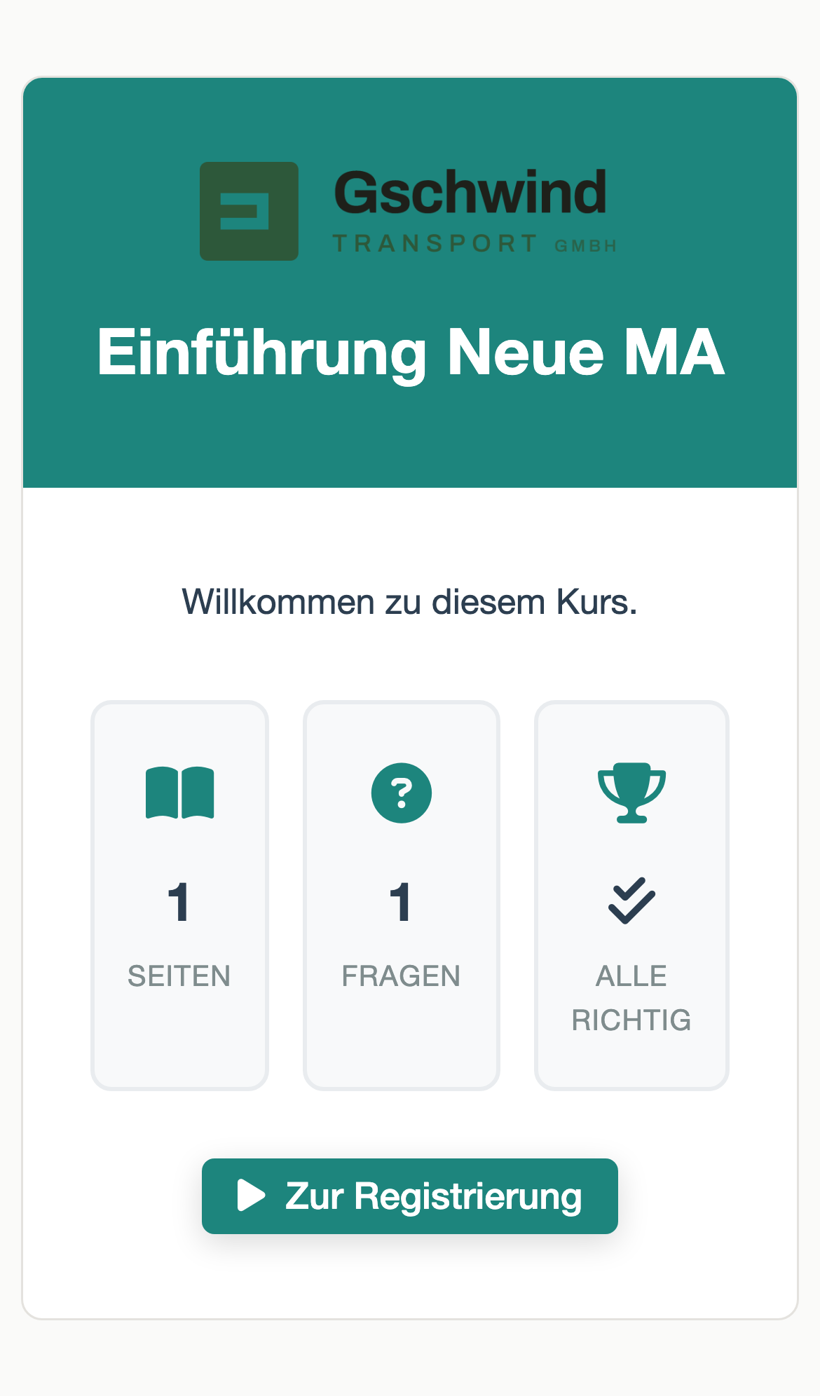 Kursansicht auf dem Smartphone